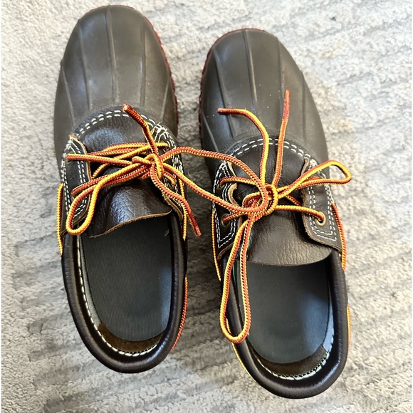 L.L. Bean Shoes - L.L. Bean Brown Duck Boots with Orange and Yellow Laces